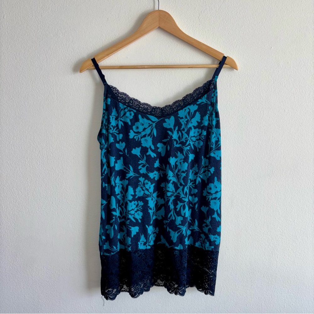 Lane Bryant Blue Floral Y2K Lace Trim Cami Top Preppy Dainty Feminine 90s XL